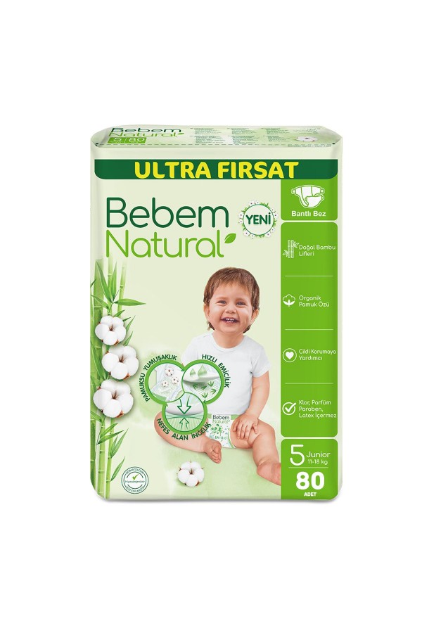 Bebem Natural Bebek Bezi 5 Beden Junior Aylık Fırsat Paket